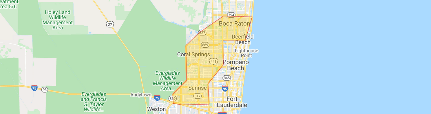 Lawn Out Loud Florida Map of Areas We Serve Florida North Lauderdale Margate Coral Spring Boca Raton Coconut Creek Parkland Sunrise Plantation